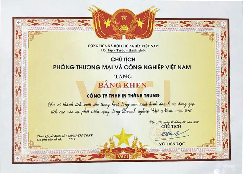 Chứng chỉ In Thành Trung
